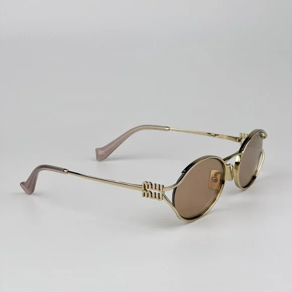 Miu Miu MU52YS ZVN20F BRAND NEW Sunglasses Pink Gold Mirror Silver Oval Unisex - Picture 7 of 11